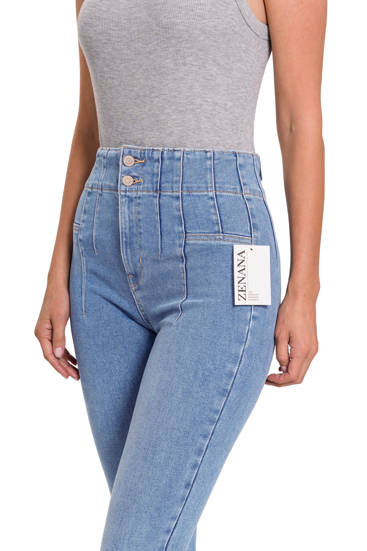 Style Harmony: Enhanced Flare Denim Trousers with Pintuck Detail